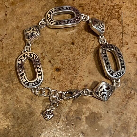 Brighton vintage silver scrolled oval and diamond‎ link bracelet - Picture 2 of 5